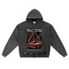 DTG Print Knitted Denim Zip-Up Hoodie Shadow Blade Brother Print Zipper Hoodies  