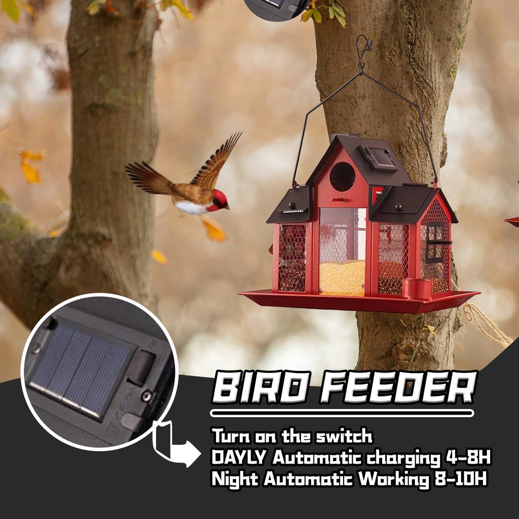 Swing House Bird Feeder Metal Patio Hummingbird Squirrel Feeder With Solar Power