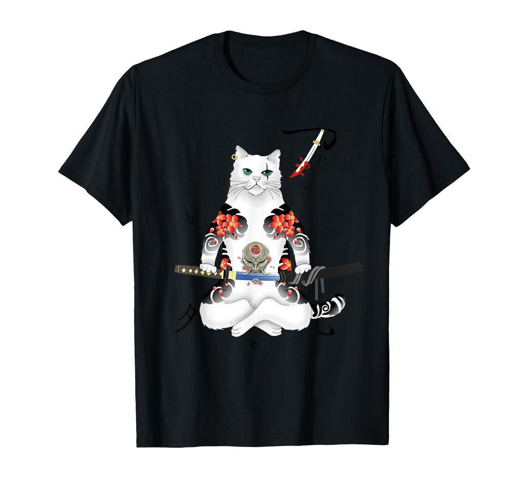 Japanese Samurai Cat Sword Ninja Yakuza Tattoo T-Shirt