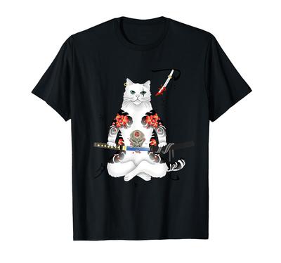Japanisches Samurai Katze Schwert Ninja Yakuza Tattoo T-Shirt