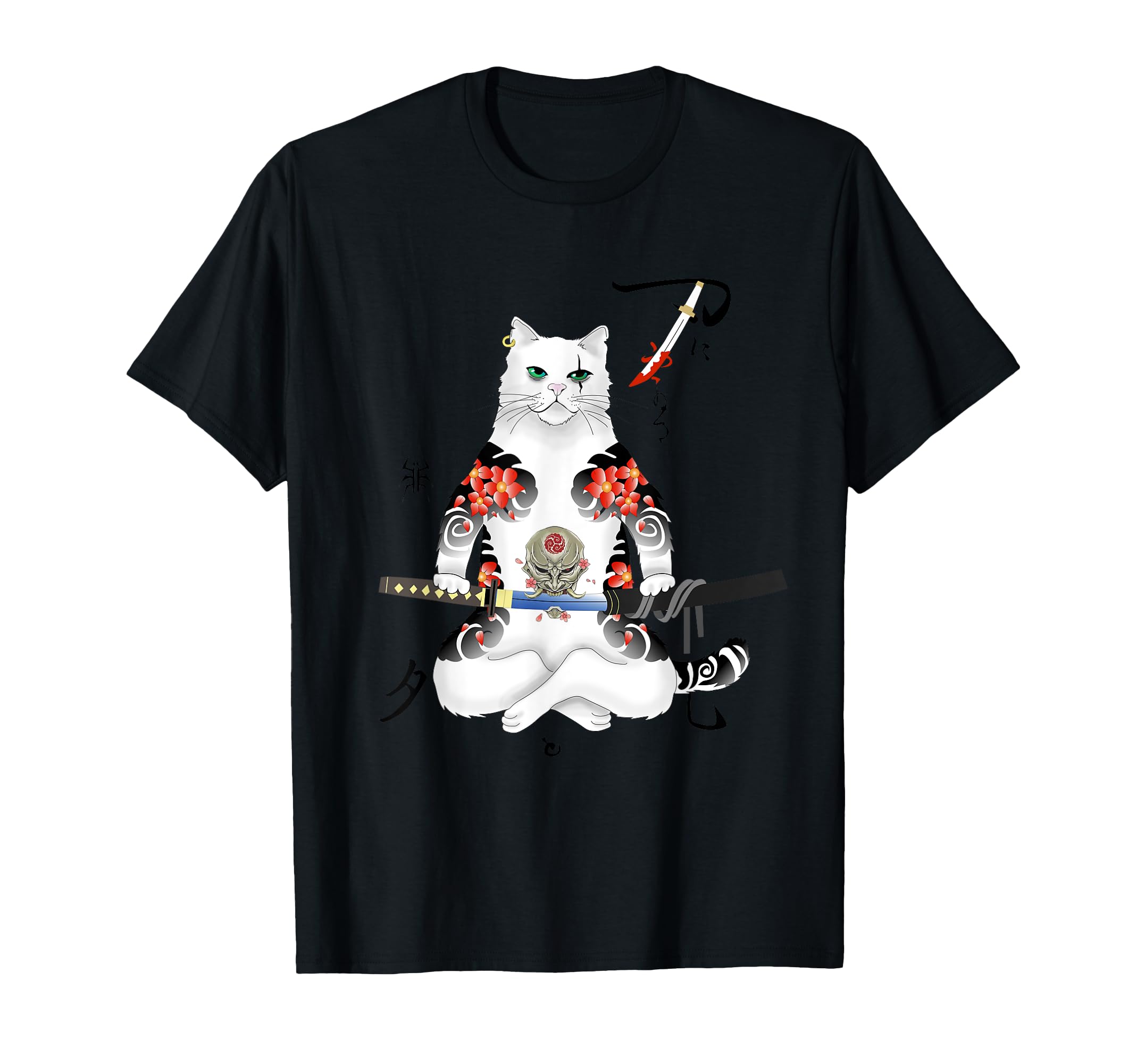

Japanese Samurai Cat Sword Ninja Yakuza Tattoo T-Shirt чёрный