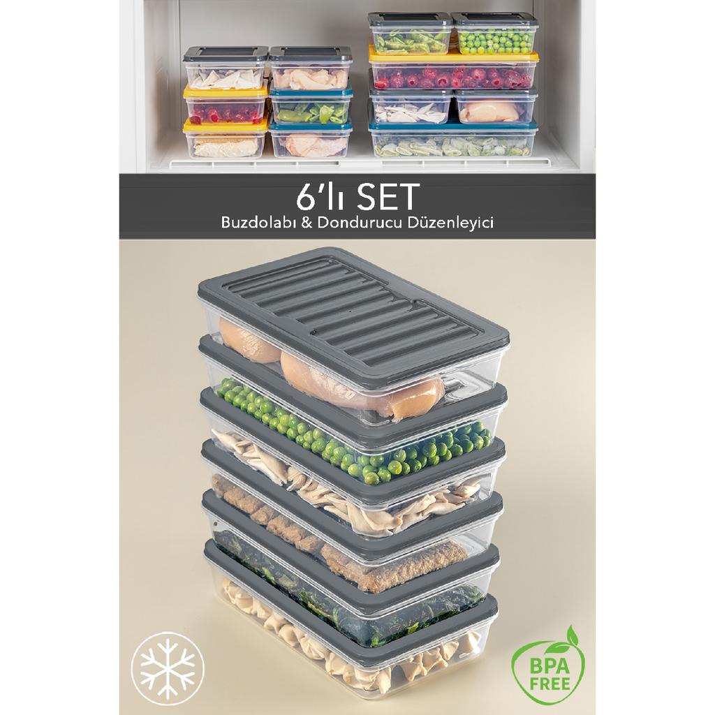 6-piece Refrigerator Organizer Microwave And Freezer Suitable Storage Container Anthracite 6 X 1200 Ml