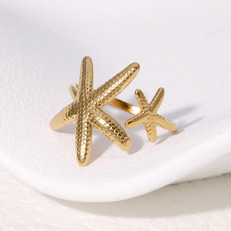 New Bohemia Trendy Gold Color Stainless Steel Ocean Starfish Star Rings for Women Men Personality Summer Beach Jewelry Colorfast