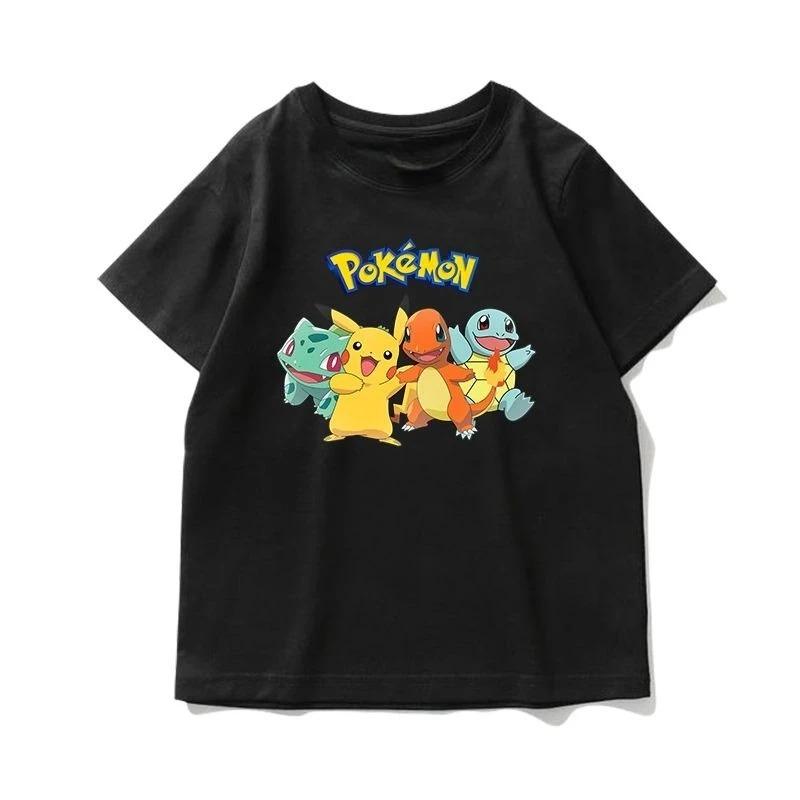 Pokemon Tshirt Pikachu Squirtle Bulbasaur Charmander Cotton Kids Adult Tee Anime Top Original Print Oversized Y2k Short Sleeve