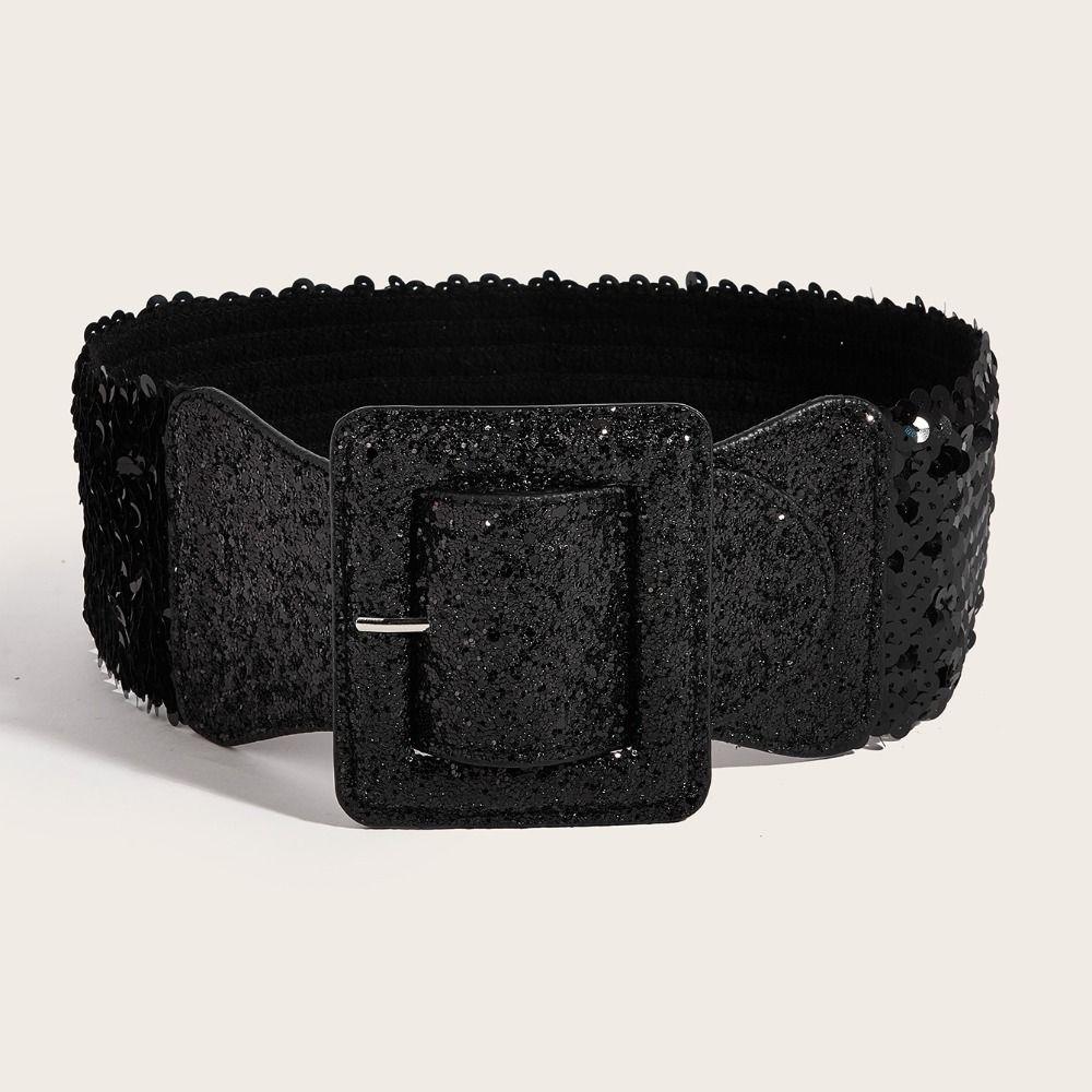 Waist Closure Blingbling Sequin Cummerbunds Metal Square Buckle Waist Corset Belts  Girl