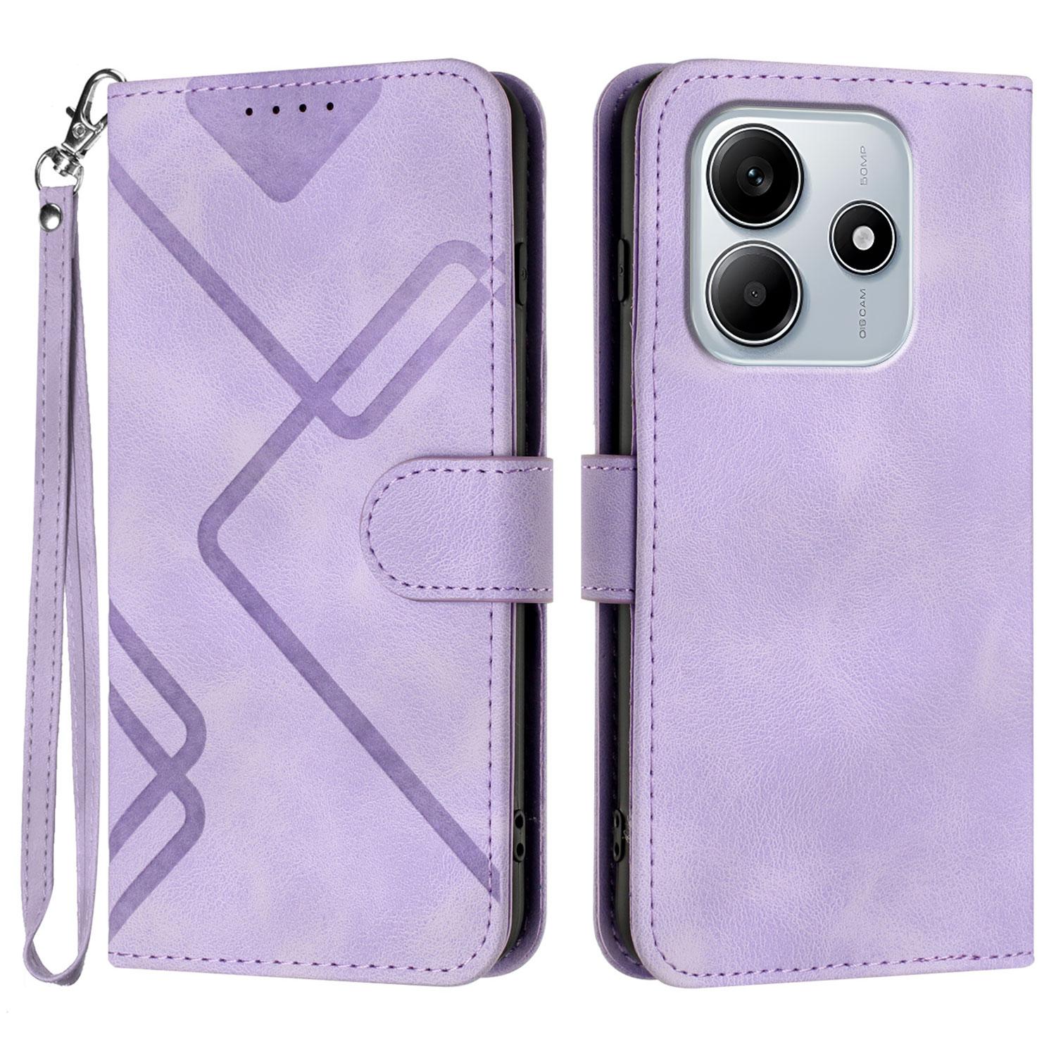 

Для Xiaomi Redmi Note 14 4G (163,25x76,55x8,16 мм) Чехол-кошелек Line Imprinted PU Leather Phone Cover с ремешком Purple