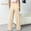 Women Pants Elastic High Waist Adjustable Drawstring Straight Wide Leg Trousers with Pockets Solid Color Casual Pants