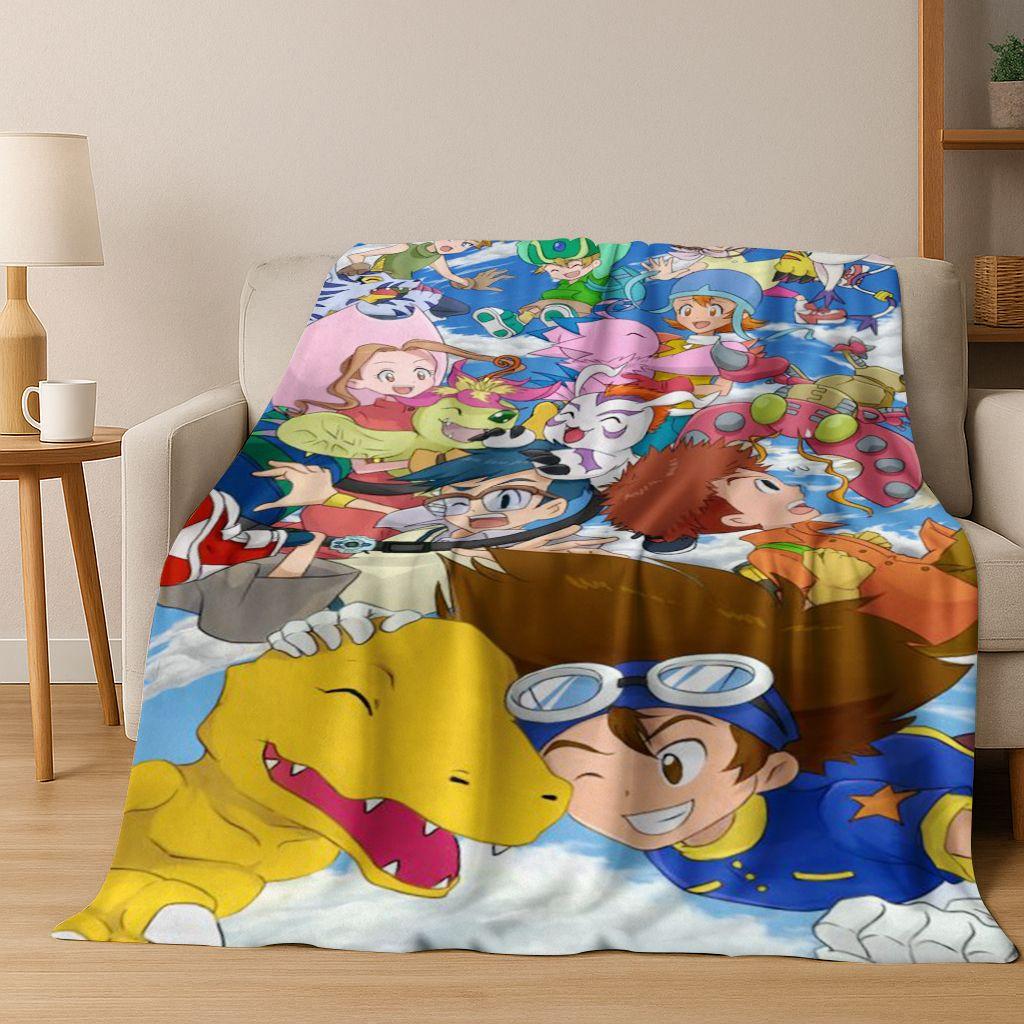 Retro Digimon Adventure Angewomon Agumon Cartoon Flannel Blanket,Cozy Soft Throw Blanket for Home Bedroom Bed Sofa Cover Kids