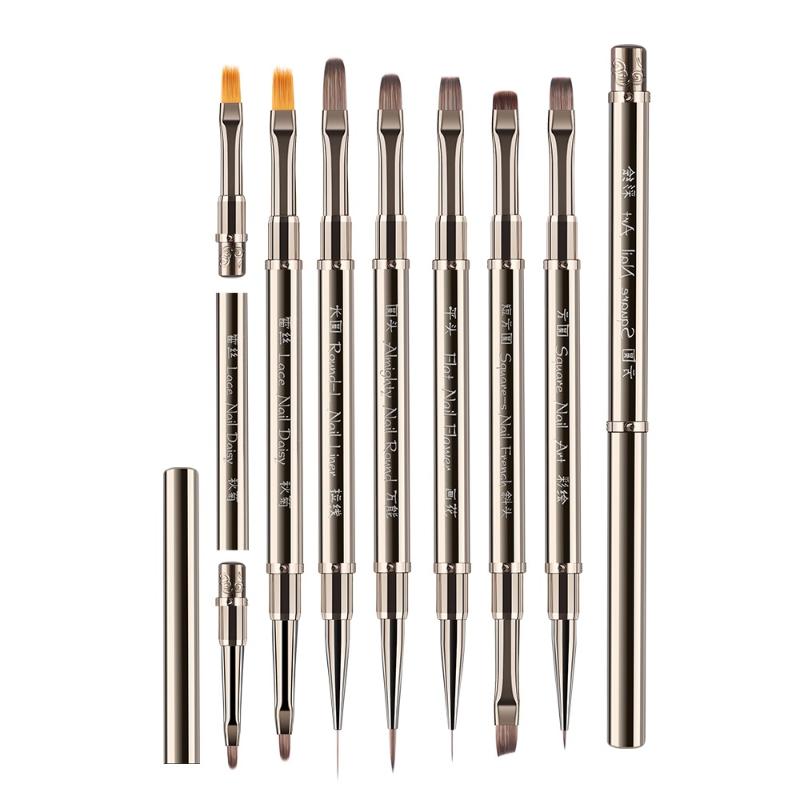 Double Head Nail Brush Metal Handle Uv Gel Liner Brush Painting Drawing Pen Crystal Acrylic Nail Art Manicure Brushes Tool