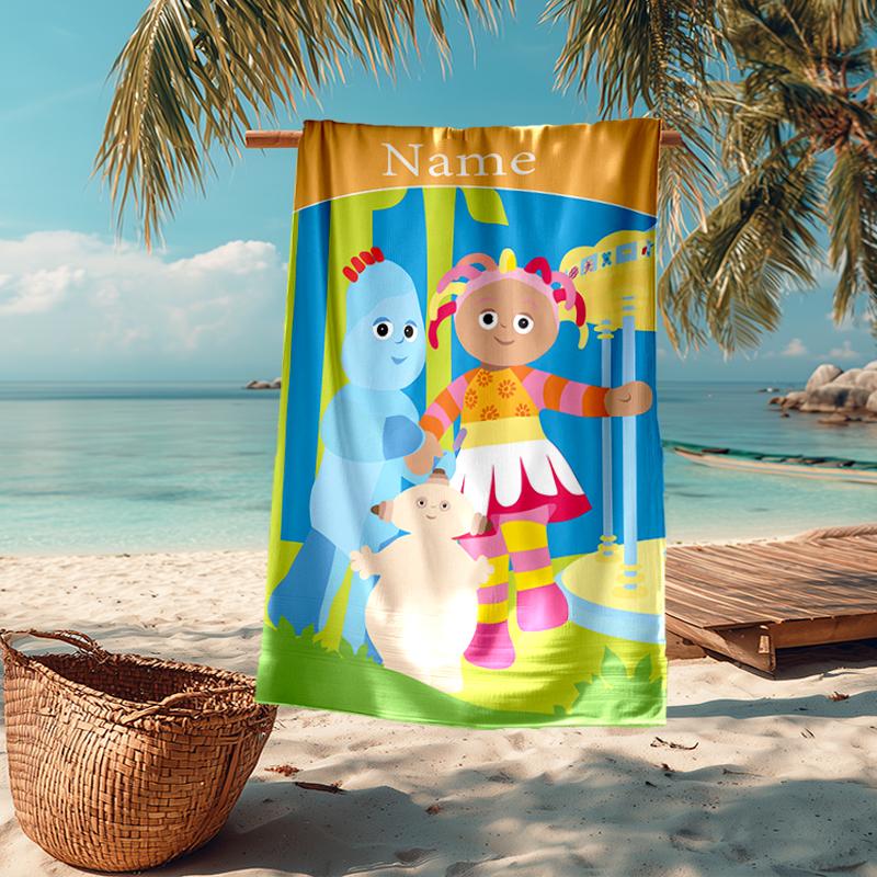 Custom Name Ultra-Soft Beach Towel with In the Night Garden Theme,Ideal for Pool - Camping, Diving - Perfect Travel Essential, Vibrant Beach Towel.