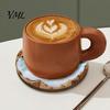 Classroom Desk Decorative Pads 4 Pcs Wooden Coasters, Ocean Wave Design Heat Resistant Round Unique Cup Mats Drink Coaster for Coffee Shop,