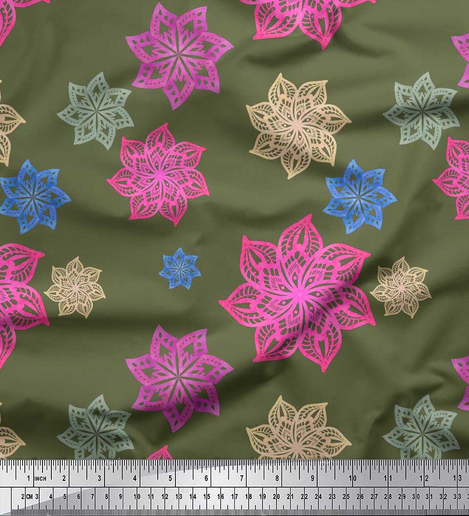 

Тканина Soimoi Japan Crepe Satin Тканина з квітковим етнічним принтом на метри 42 дюйми 42 Inch Wide - Poly Crepe зелений