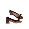 Burgundy High Heels 2025 Autumn French New Women's Shoes Square Head Bow Light Mouth Thick Heel Single Shoes