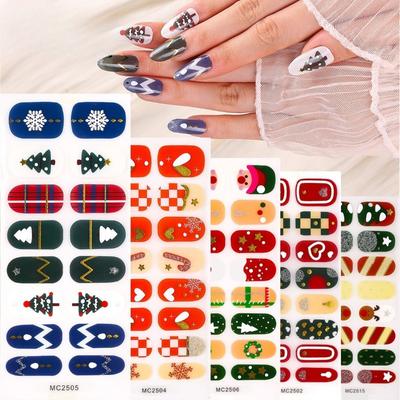 16-finger  Christmas No-bake Gel Nail Stickers, Nail Oil Film Nail Stickers