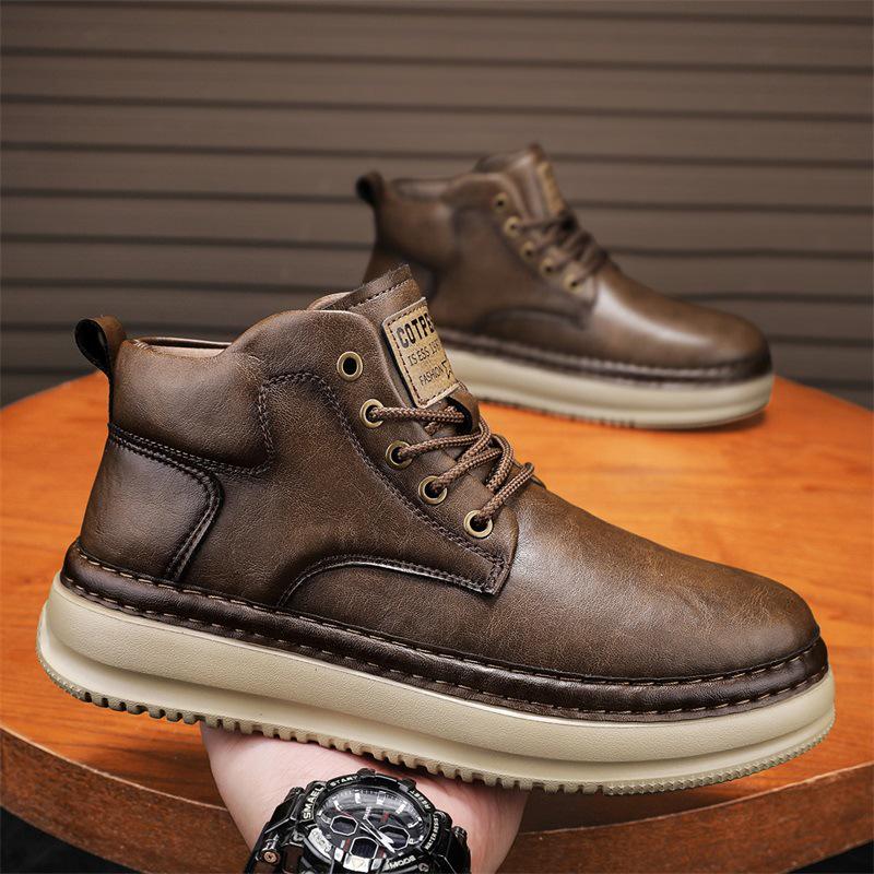 

Путянь Осень/Зима Черные ботинки Мартин: Модные ретро британские мужские рабочие ботинки на толстой подошве с высоким верхом 42