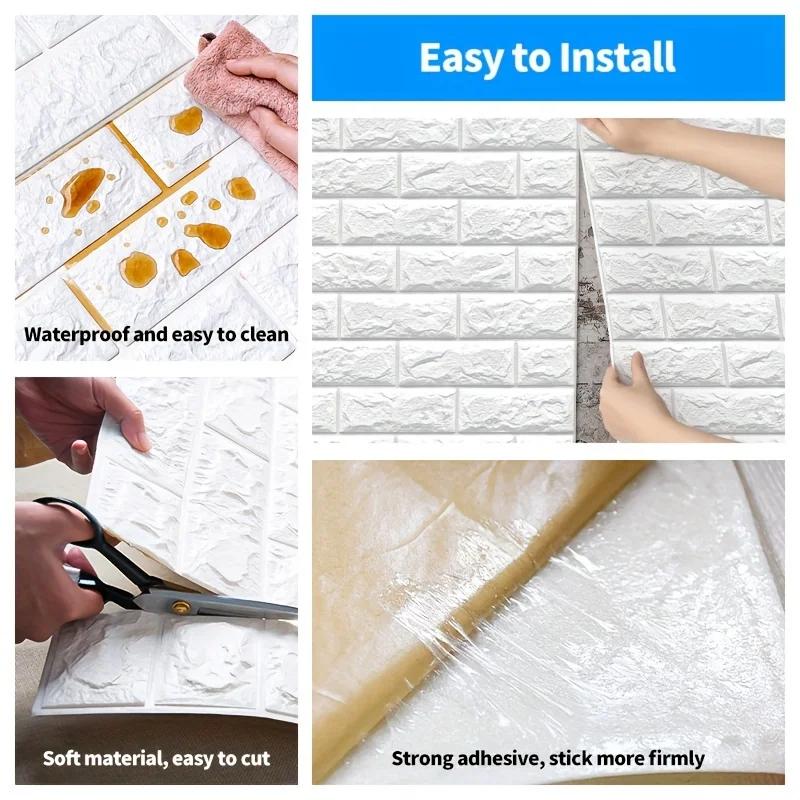 5/10pcs 3D Wall Stickers Self Adhesive Wallpaper Panel Home Decor Living Room Bedroom Decoration Bathroom Kitchen House Sticker