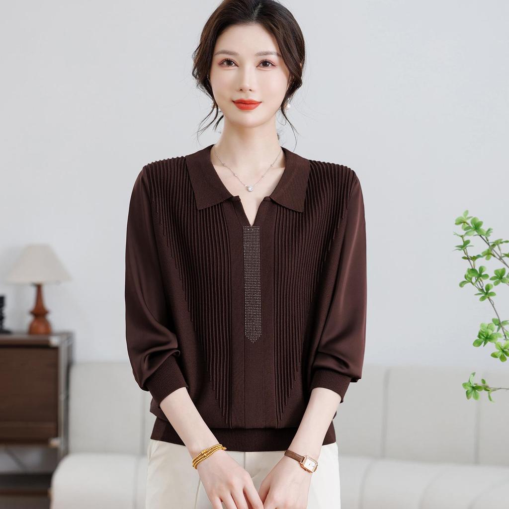 Mom's Spring Knit Sweater - Stylish Plus Size Top for Mid-Aged & Elderly Women