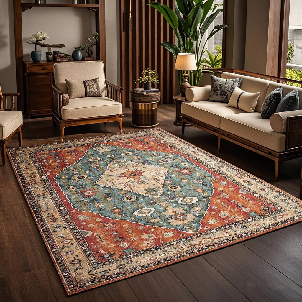 Bohemian Rug - Stain-Resistant & Non-Slip Living Room Sofa & Recliner Mat Bedside Rug for Bedroom Home Decor