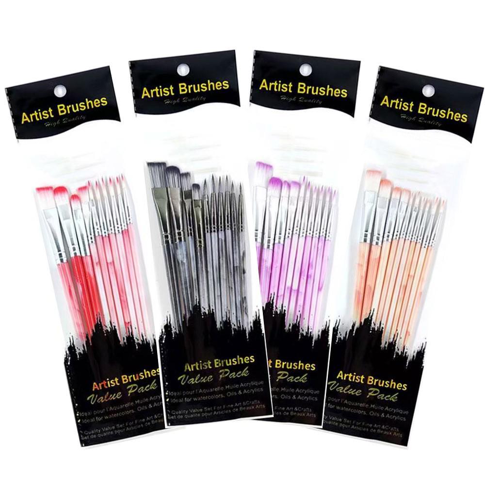 10-Piece Nylon Bristle Paint Brush Set for Watercolor, Oil, Acrylic, and Ink Wash Art
