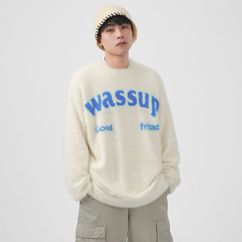 Wassup Heods Year of the Dragon Limited Edition Trendy Brand Knitted Sweater for Men, Autumn and Winter Warm Loose-Fitting Couple's Red Top