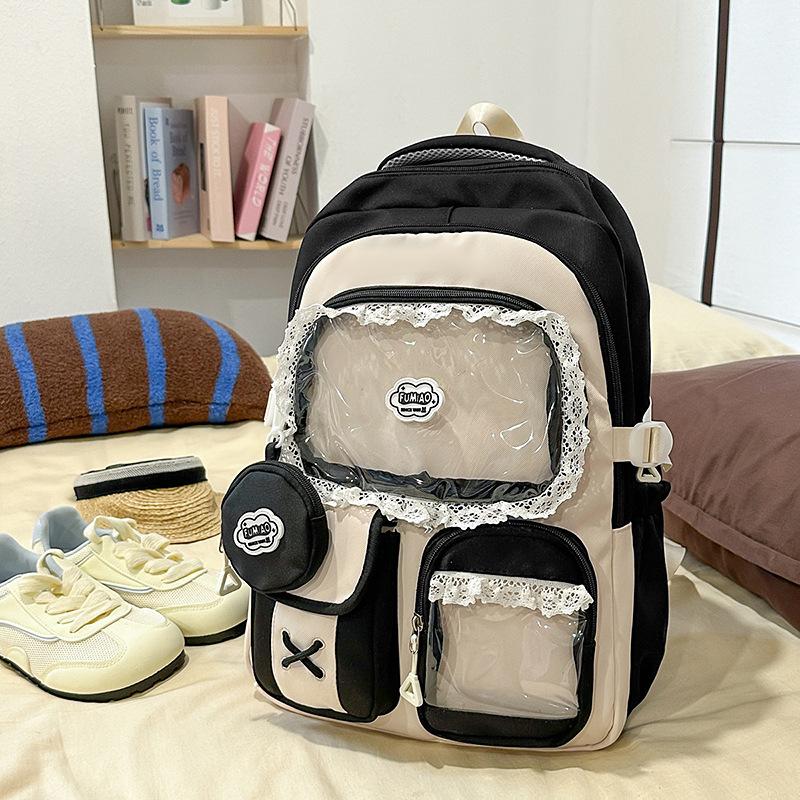 Schoolbag fresh and sweet large-capacity transparent pain bag backpack female Japanese high-value junior high school students backpack wholesale