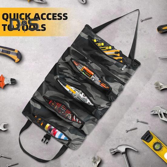 Geantă portabilă de depozitare a sculelor, mare, 5 compartimente, închidere cu fermoar, impermeabilă, rezistentă la apă, trusă de instrumente, pungă rulouă husă cu fermoar