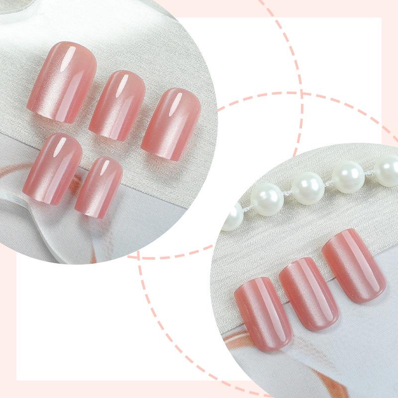 Porcelain White Cat Eye Press-On Nails: Medium-Long, Translucent Spring/Summer Manicure for Women