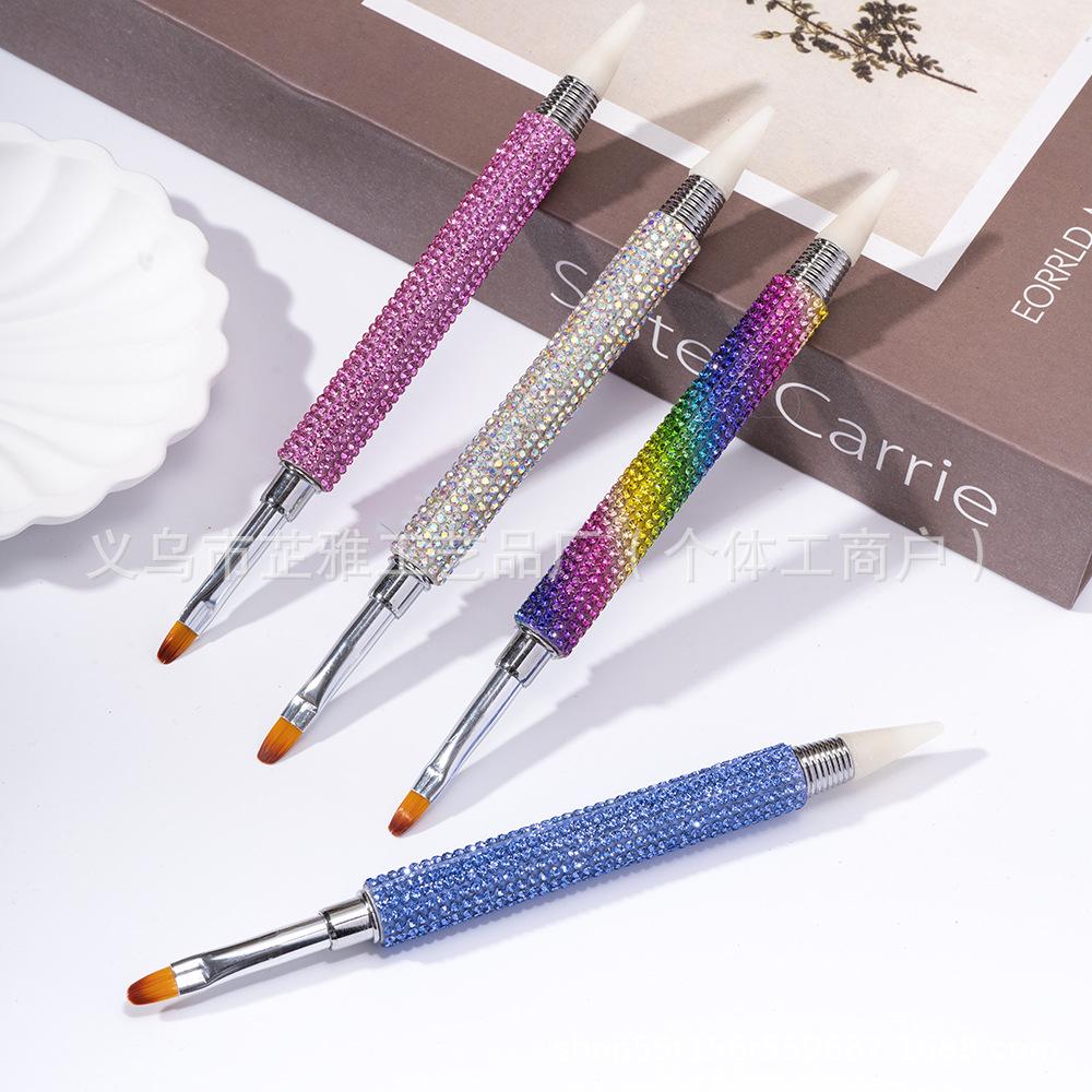 Diamond nail art full diamond double-ended light therapy pen light therapy pen ultra-thin brush mark sucking cat eye nail polish special tool