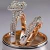 Two-Tone Square Zirconia Couple Diamond Ring Set - Popular European American Style Jewelry