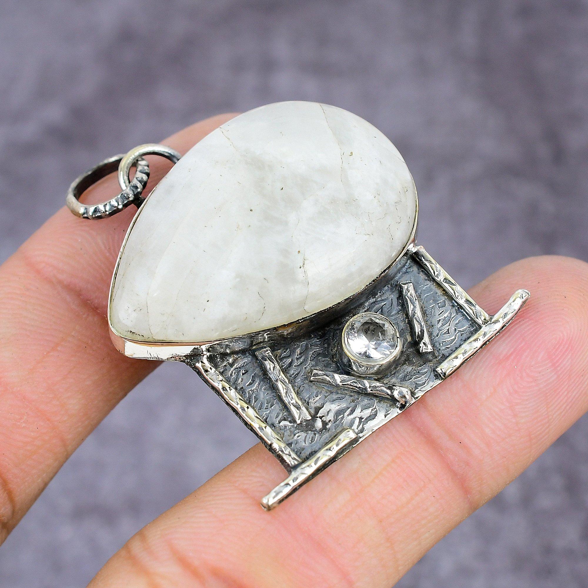 

Rainbow Moonstone,Topaz Handmade 925 Sterling Silver Pendant 2.22 a9p58