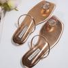 Mode Damen Sommer Flache Strass Blume Strand Hausschuhe Bequeme Zehensteg Damen Flache Strandsandalen Lässige Damen Flip Flops