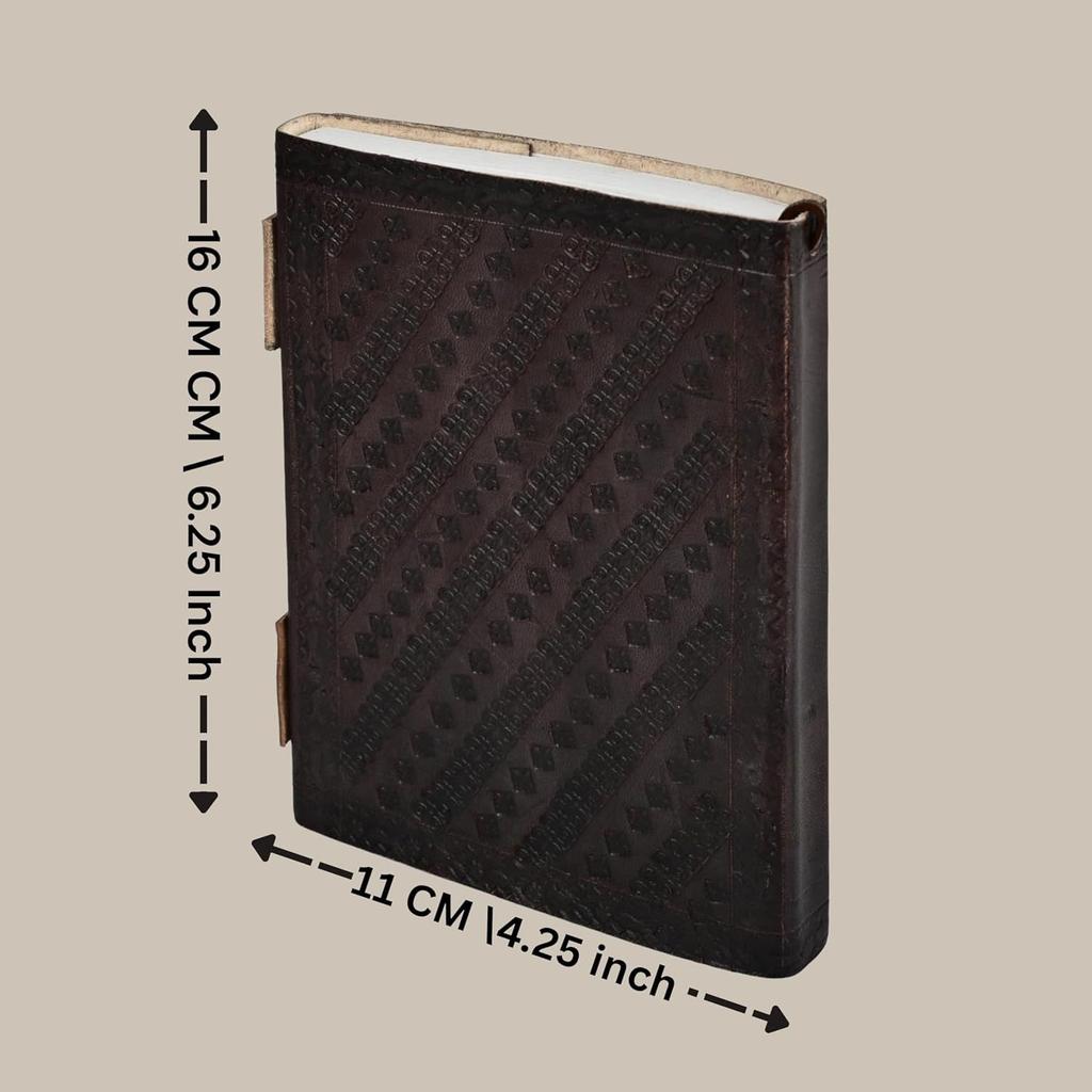 KE KanhaExports Vintage Leather Journal|Dark Brown Embossed Cover|Stone|Metal Lock| (4.25 X 6.25 Inch)