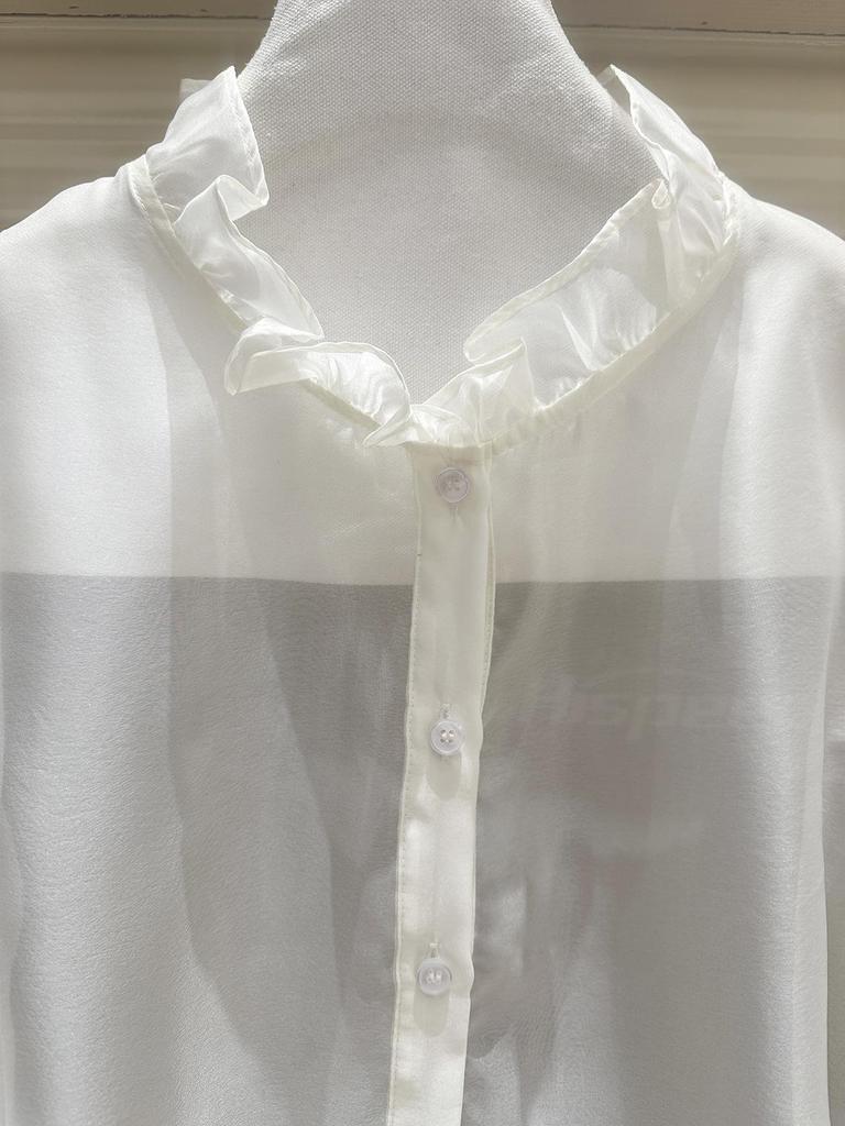 Zhi Hetang Women's Soft Silky Ruffle Long-Sleeve Shirt, New Chinese Style, Spring 2026 Arrival