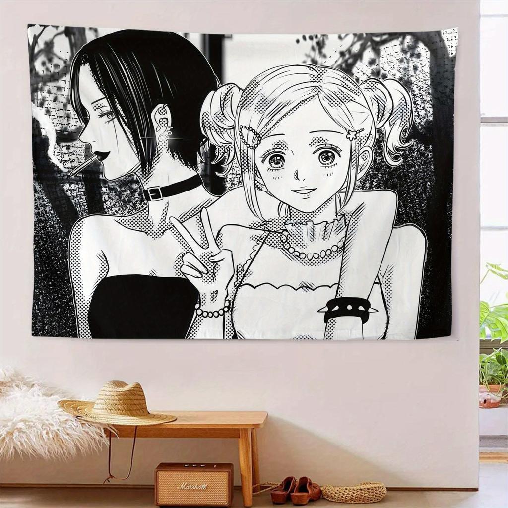 Black and White Anime Girls Tapestry Manga Art Wall Hanging Japanese Cartoon Decor Bedroom Dorm Room Fashion Statement