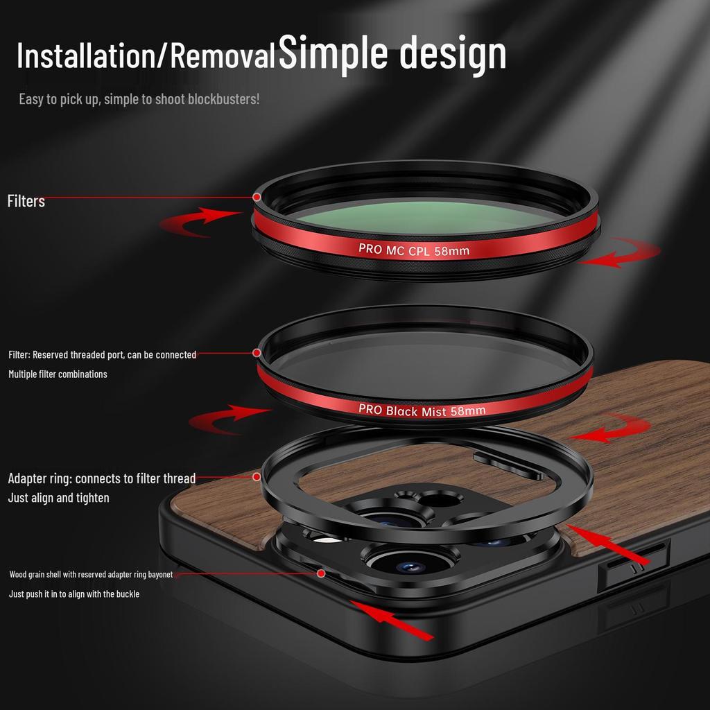 58mm iPhone Photography Filter Set: HD CPL, Starburst, Black Soft, Gold, Blue, ND