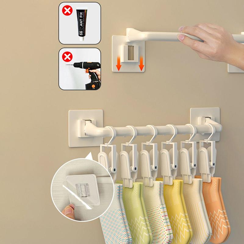 White Kids Wardrobe Hanging Rod Punch-Free Wall Mounted Hat Storage Rack With Clips Plastic Baby Saliva Towel Hook For Home
