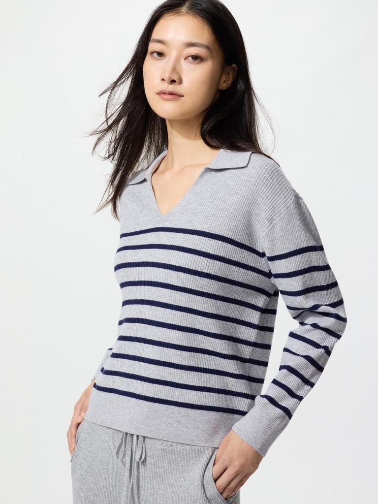 Uniqlo Japan Washable Knit Ribbed Polo Sweater