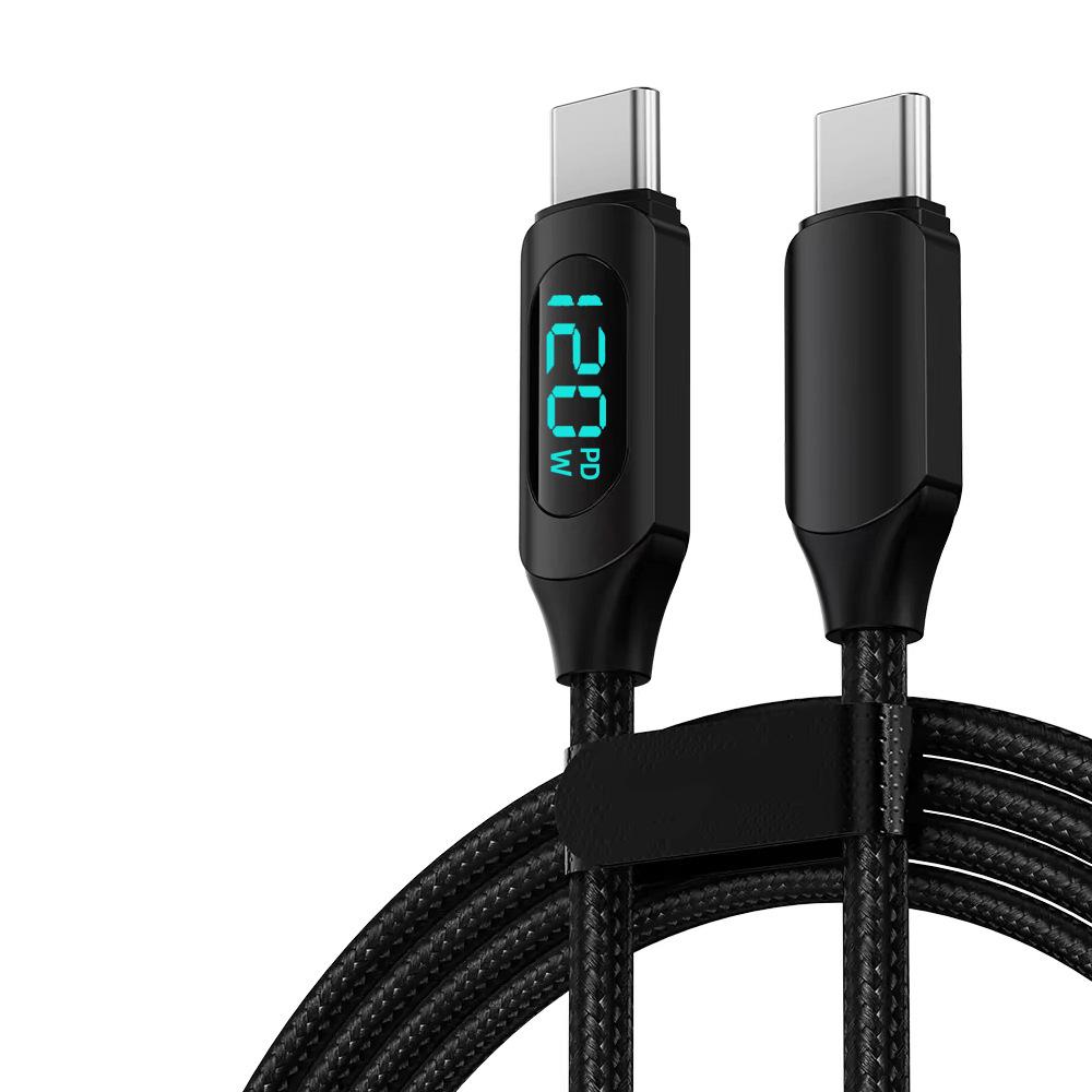 120W Dual Type-C Fast Charging Cable with Digital Display for Apple, Huawei, Vivo, and Oppo