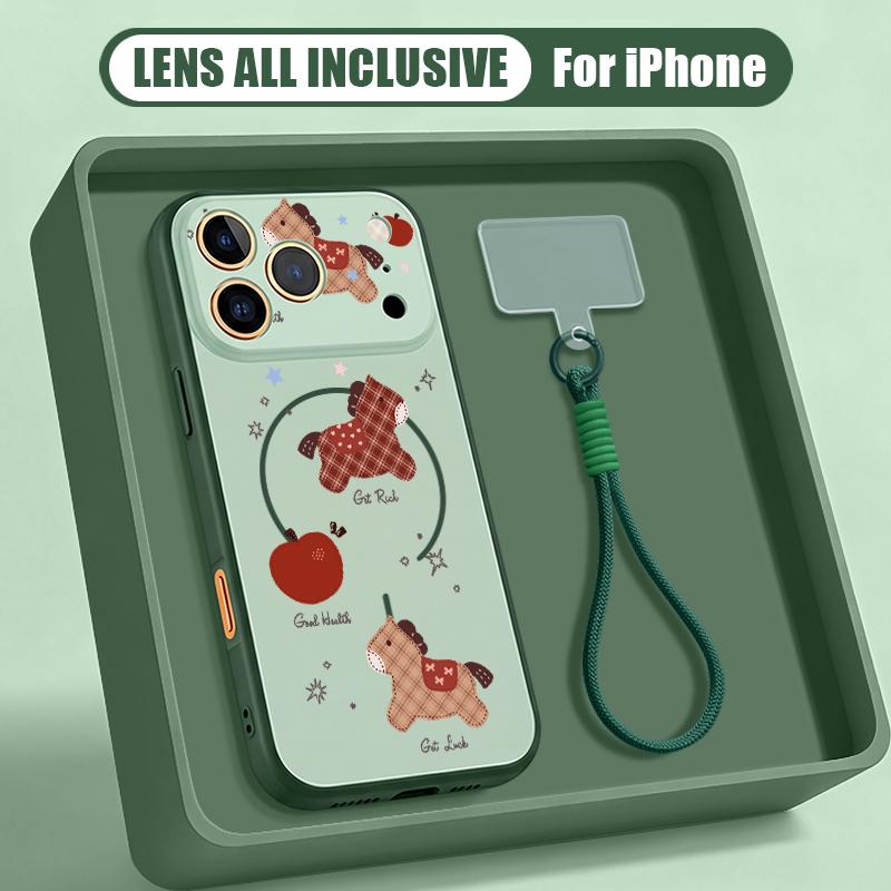 Vintage Lucky Golden Horse Hand Strap Case For iPhone 17 Pro Max Hybrid TPU+PC Magnetic For Magsafe Matte Cover For iPhone 16 15 14 13 Pro Max