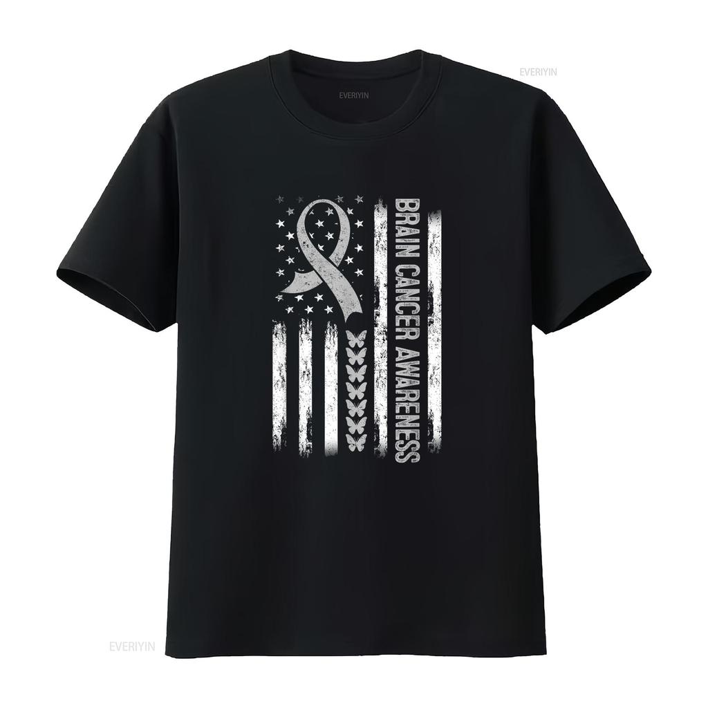 Brain Cancer Awareness American Flag T Shirt Vintage Washed Soft Stylish Slightly Fashion Breathable Top For Everyday Wear