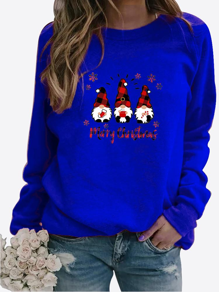 Women Winter Clothing Christmas Printed Casual Sweatshirt Long Sleeve Tops T-shirt Ladies Round Neck Pullover Sweater