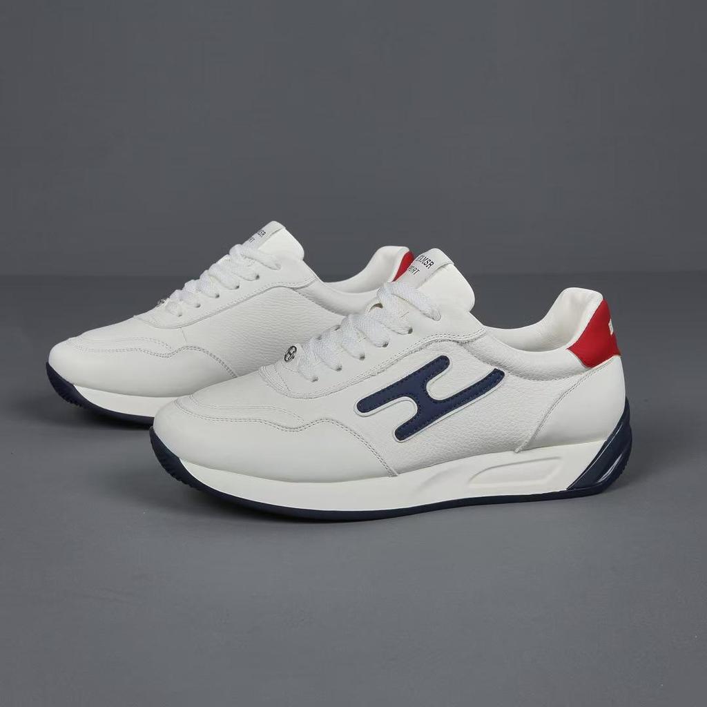 Men's 2025 White Genuine Leather Sneakers - Non-slip, Wear-resistant, Breathable, Deodorant, Fashionable German Trainer Shoes for Autumn.