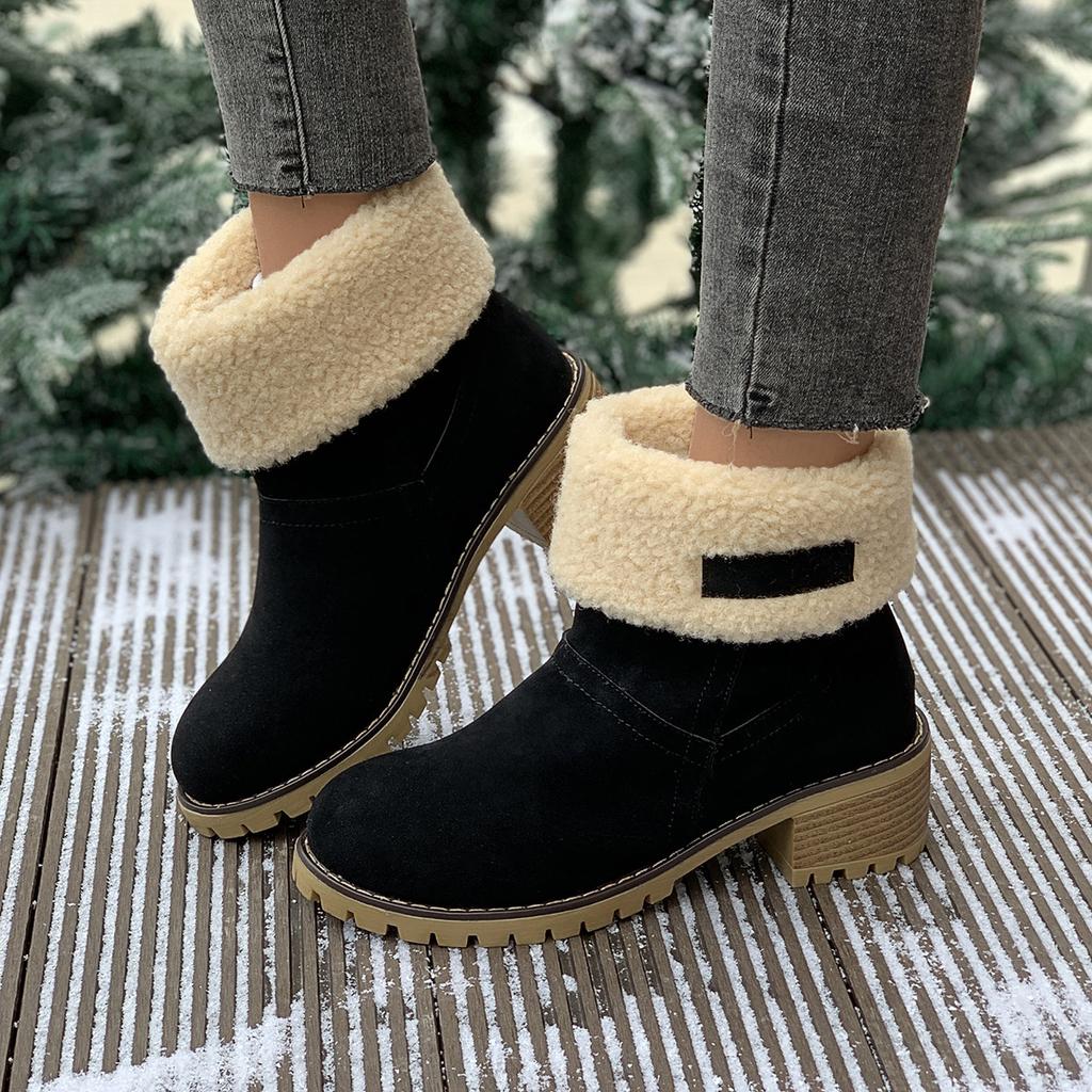 Large size 2024 winter medium boots two wear round head suede thick heel large cotton snow boots women's Martin boots