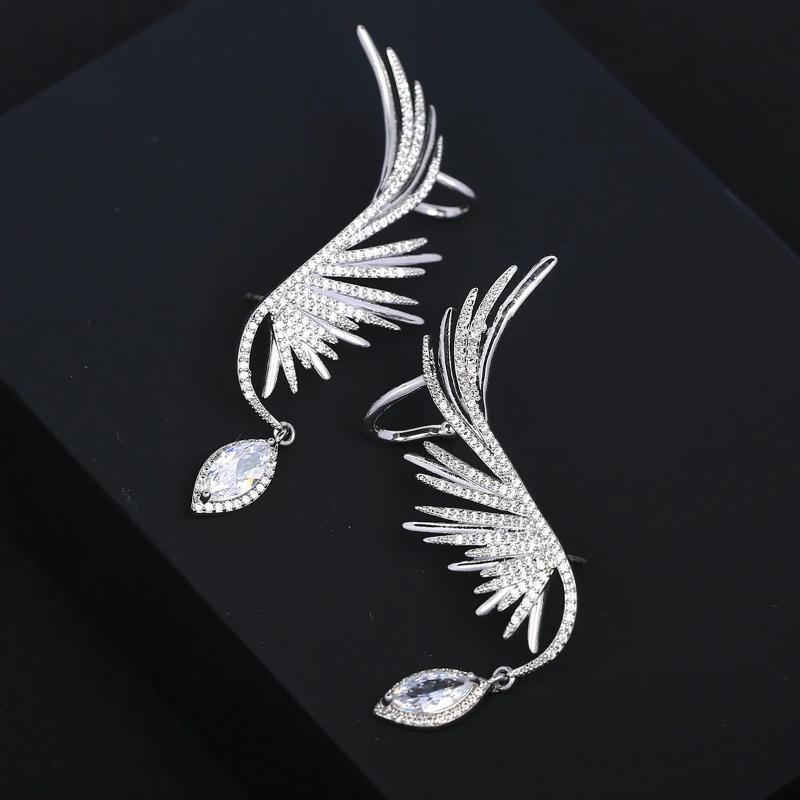 Simple Alloy Long Wing Stud Temperament Feather Earrings Silver Wings Shape Elf Ear Cuff Earrings Jewelry Accessories Gifts