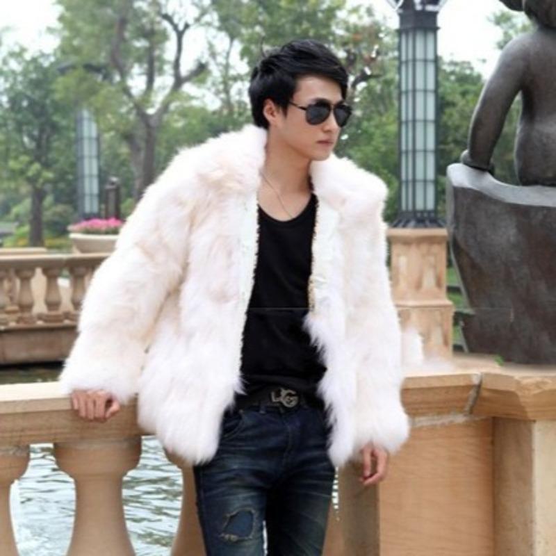 Men's Faux Fox Fur Lapel Jacket Short Warm Winter Coat Casual Streetwear