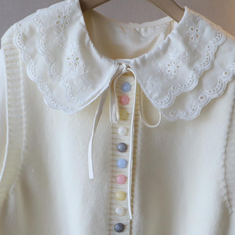 Spring 2025 Korean Style Women's Peter Pan Collar Blouse + Knit Vest Set