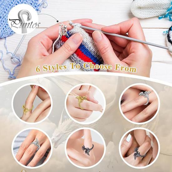 Dragon Crochet Tension Rings Adjustable Crocheting Rings with Metal Spiral Stitch Markers Dragon Yarn Holder Ring with Storage Box for Knitting