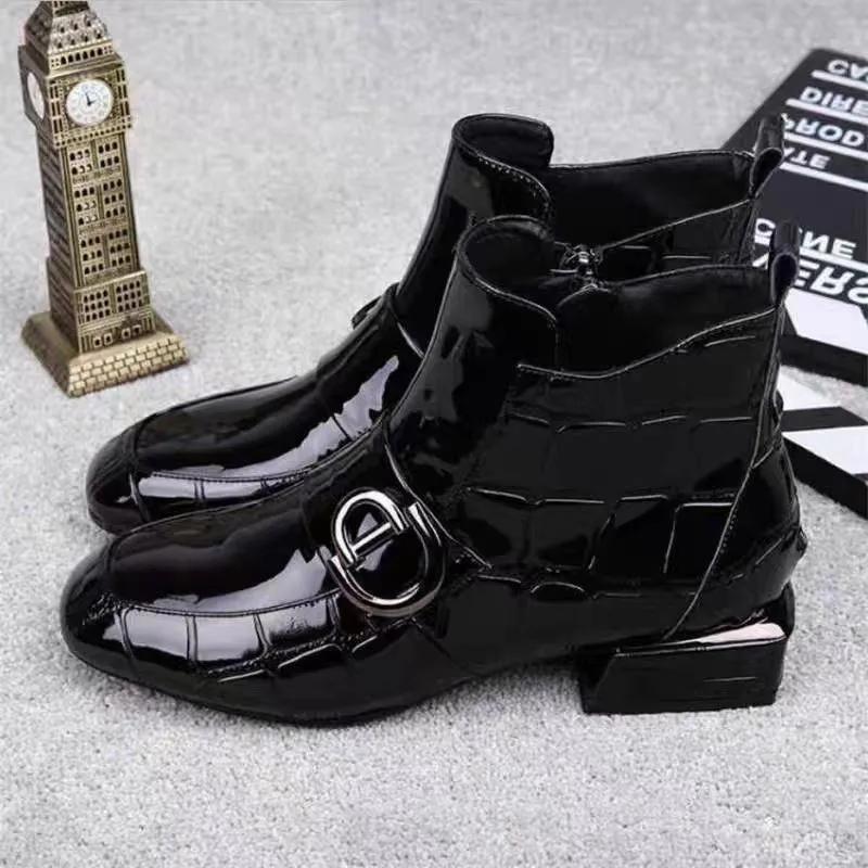 Autumn women's new short Boots Versatile British style anti slip footwear Chelsea Fashion boots Ladies square toe leather shoes