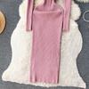 Abito aderente a maniche lunghe a maniche lunghe con scollo a O elegante elegante da donna Abito aderente in maglia aderente alla moda sexy con abiti elastici sottili