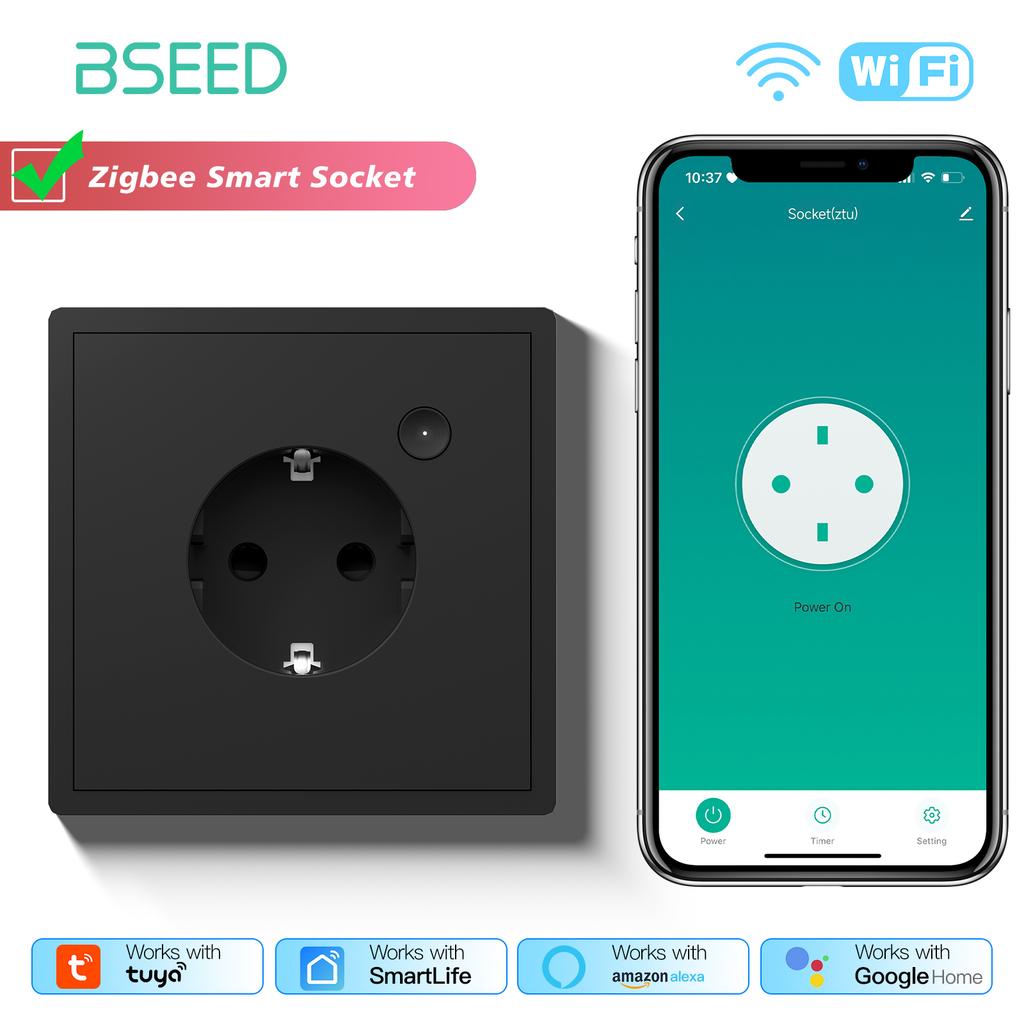 BSEED Zigbee 1/2/3/4Gang Smart Light Switches Mechanical Click Buttons Roller Shutter Blinds Switch EU Wall Socket With 20W USBC